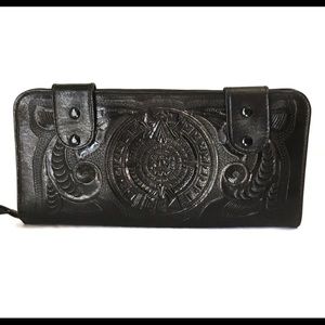 💋 Mayan Sun God Tooled leather clutch